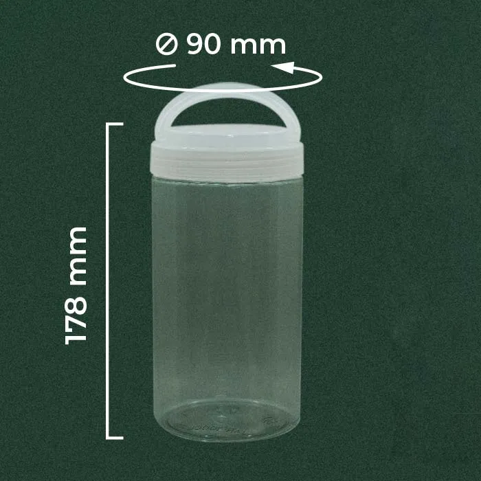 Toples plastik 1 liter berdesain tinggi dan ramping dengan handle dan tutup berwarna